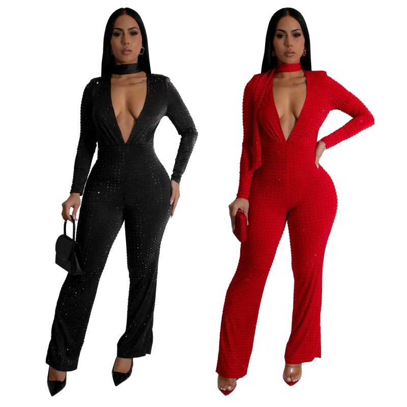 C7213 Cezhraničné AliExpress Amazon Európska a americká móda Dámske sexy V-výstrih s dlhým rukávom a kamienkami, kabelka na rameno, nové