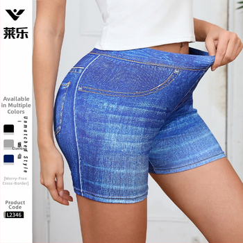 Kevad- ja suveuued saabumised, ristiteralise teksariietusega trükitud kolmekordsed püksid, kitsa vöökohaga, puusaga joogapüksid, naiste kõrge elastsusega salendavad püksid