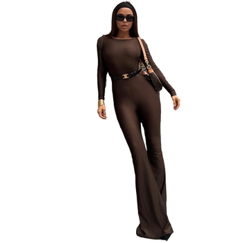 Φθινοπωρινό Ευρωπαϊκό και Αμερικανικό Γυναικείο Παντελόνι Amazon με Κομψό Μονόχρωμο Μακρυμάνικο και Στενή Εφαρμογή, Χωρίς Πλάτη