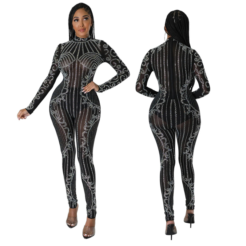 CY900135 Európsky a americký overal s polovičným vysokým golierom a kamienkami, perspektívny tenký dlhý rukáv, dámsky želaný zahraničný obchod, horúca novinka