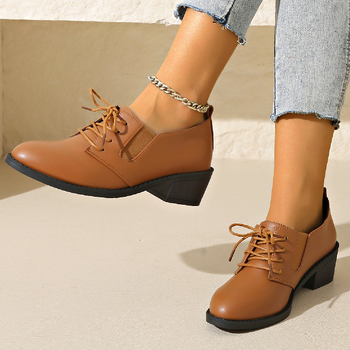 Γυναικεία ψηλοτάκουνα παπούτσια μεγάλων μεγεθών, άνοιξη 2025, νέα παπούτσια για συνεντεύξεις εργασίας, στρογγυλά παπούτσια εργασίας με χοντρό τακούνι