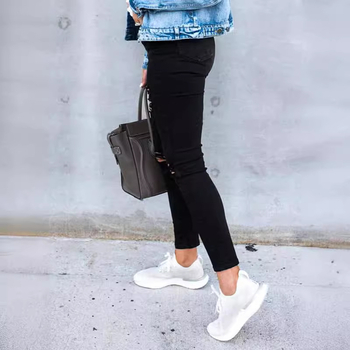 Dámske džínsy s vysokým pásom, európske a americké cezhraničné čisto čierne, strečové, kvalitné, úzke, s ceruzkovým vzorom