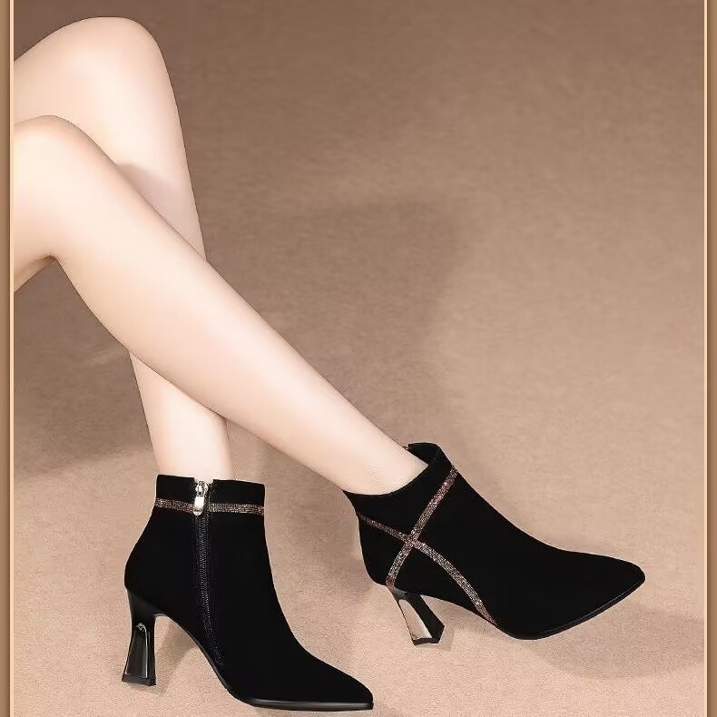 Φθινόπωρο και χειμώνας 2024, νέα γυναικεία παπούτσια, μοντέρνα, άνετα, σουέτ, μυτερά, λεπτές, ψηλοτάκουνες μπότες για μητέρες, με λεπτό τακούνι