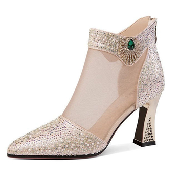 Rhinestone Cool čizme s visokom petom, mrežaste čizme za proljeće i ljeto 2024., nove šiljaste visoke pete, modne mrežaste čizme s šupljim prstima, cool cipele