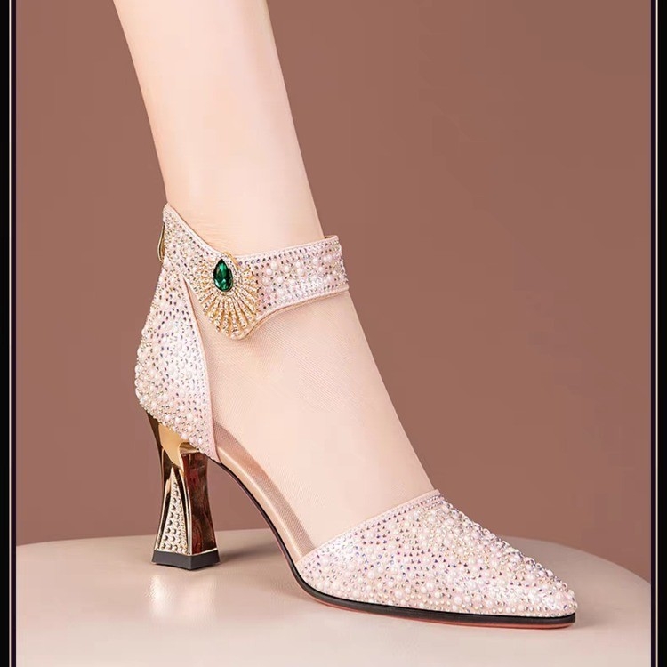 Rhinestone Cool čizme s visokom petom, mrežaste čizme za proljeće i ljeto 2024., nove šiljaste visoke pete, modne mrežaste čizme s šupljim prstima, cool cipele