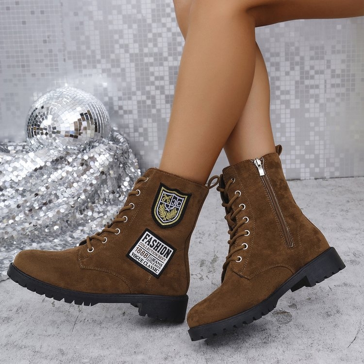 Нови европейски и американски зимни дамски ботуши с дебела подметка, външна търговия, големи размери, велурени, с връзки, кръгла глава, деним стил, дамски ботуши на склад