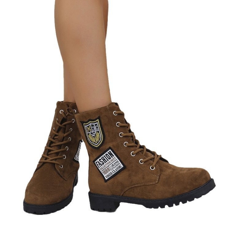 Нови европейски и американски зимни дамски ботуши с дебела подметка, външна търговия, големи размери, велурени, с връзки, кръгла глава, деним стил, дамски ботуши на склад