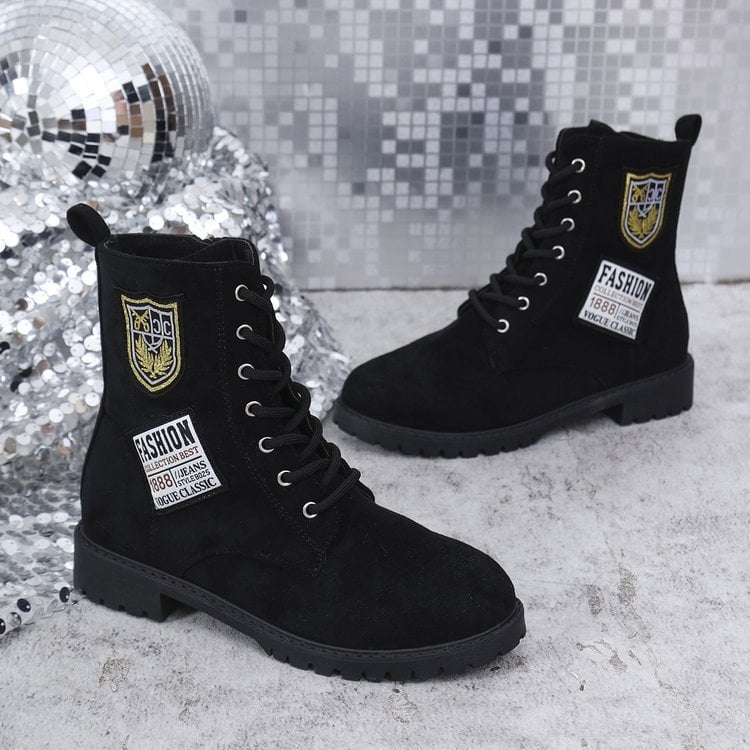 Нови европейски и американски зимни дамски ботуши с дебела подметка, външна търговия, големи размери, велурени, с връзки, кръгла глава, деним стил, дамски ботуши на склад