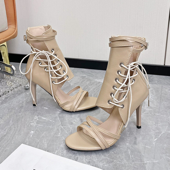 Σανδάλια εξωτερικού εμπορίου plus size με ψηλοτάκουνα δαντέλα και ανοιχτά δάχτυλα για γυναίκες 2024 Καλοκαιρινά νέα μόδα σέξι σανδάλια με τακούνι στιλέτο από την Ευρώπη και την Αμερική, διασυνοριακά σανδάλια