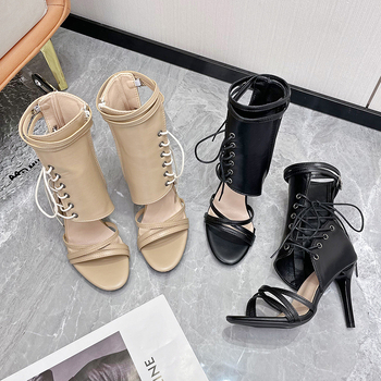 Σανδάλια εξωτερικού εμπορίου plus size με ψηλοτάκουνα δαντέλα και ανοιχτά δάχτυλα για γυναίκες 2024 Καλοκαιρινά νέα μόδα σέξι σανδάλια με τακούνι στιλέτο από την Ευρώπη και την Αμερική, διασυνοριακά σανδάλια