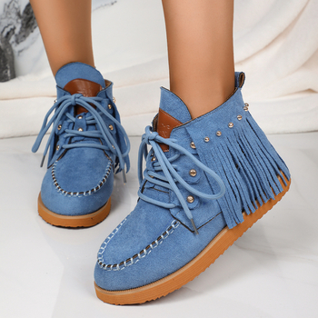 2024 Európske a americké jesenné a zimné nové strapcové čižmy dámske hrubé spodné krátke čižmy z matného semišu s okrúhlou hlavou, veľkoobchodná továreň