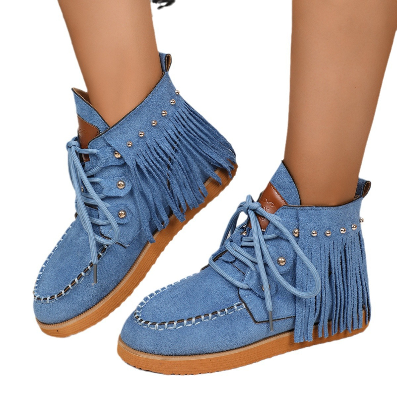 2024 Európske a americké jesenné a zimné nové strapcové čižmy dámske hrubé spodné krátke čižmy z matného semišu s okrúhlou hlavou, veľkoobchodná továreň