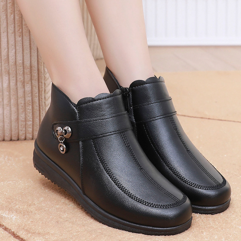 Rudens un ziemas vilnas oderēti sabiezināti mātes kokvilnas apavi pusmūža sieviešu kokvilnas zābaki vecāka gadagājuma cilvēkiem neslīdoši mīkstas zoles īsi zābaki sniega zābaki