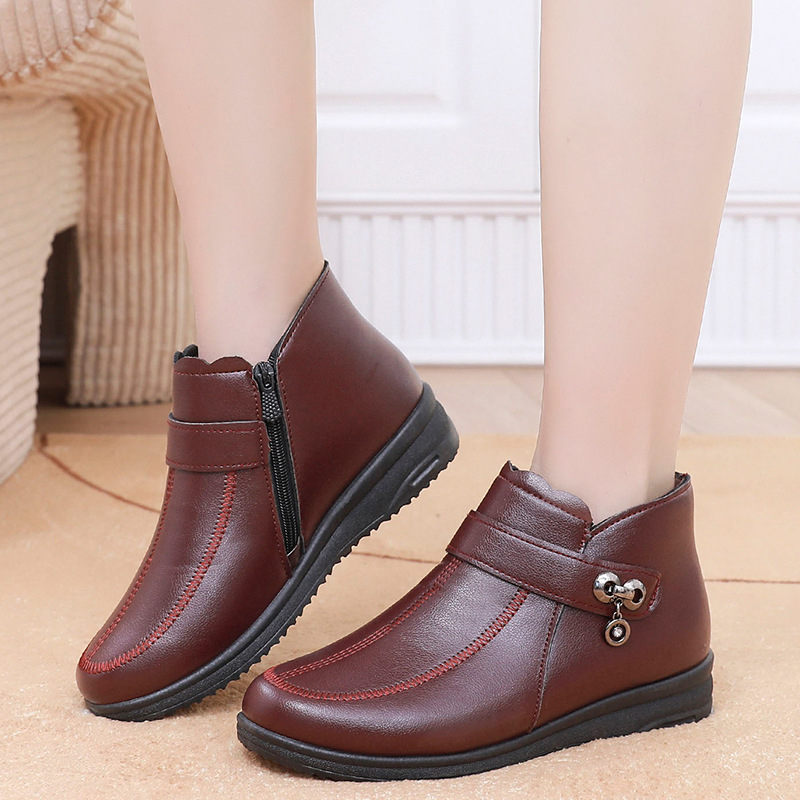 Rudens un ziemas vilnas oderēti sabiezināti mātes kokvilnas apavi pusmūža sieviešu kokvilnas zābaki vecāka gadagājuma cilvēkiem neslīdoši mīkstas zoles īsi zābaki sniega zābaki