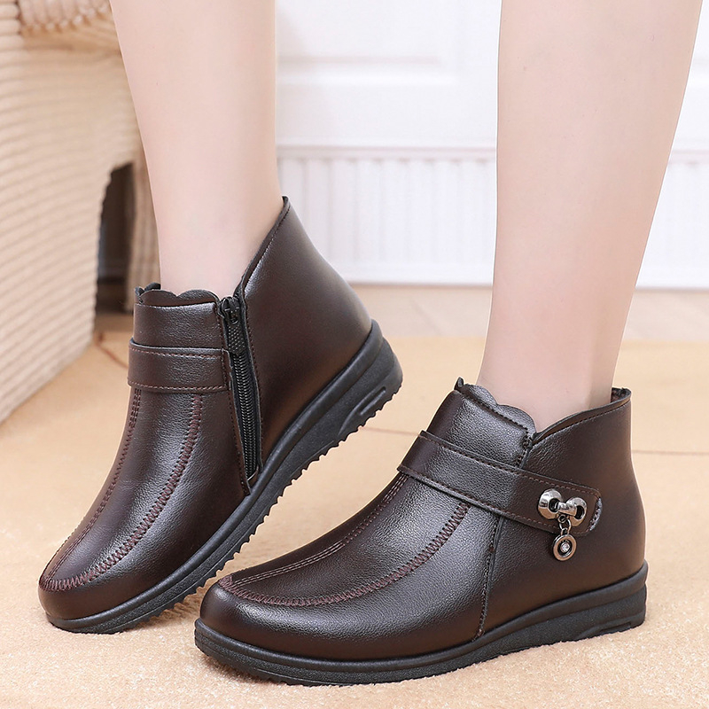 Rudens un ziemas vilnas oderēti sabiezināti mātes kokvilnas apavi pusmūža sieviešu kokvilnas zābaki vecāka gadagājuma cilvēkiem neslīdoši mīkstas zoles īsi zābaki sniega zābaki