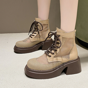 Čizme s debelom petom i debelim potplatom, mrežaste čizme za ljeto 2024., novi stil, ženske mrežaste sandale s patentnim zatvaračem na stražnjoj strani, udobne velike veličine, veleprodaja