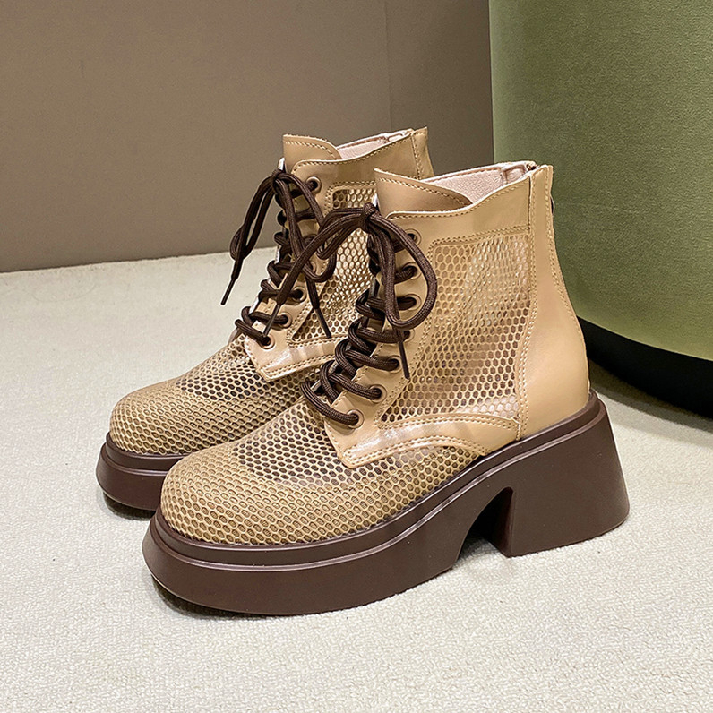 Čizme s debelom petom i debelim potplatom, mrežaste čizme za ljeto 2024., novi stil, ženske mrežaste sandale s patentnim zatvaračem na stražnjoj strani, udobne velike veličine, veleprodaja