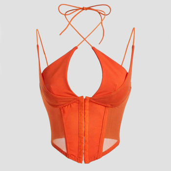 Ekskluzivna prekogranična prodaja eksplozivne vruće djevojke koja visi ovratnik u jednoj boji, mrežaste perspektive čiste želje, uličnog stila, seksi majice W0256