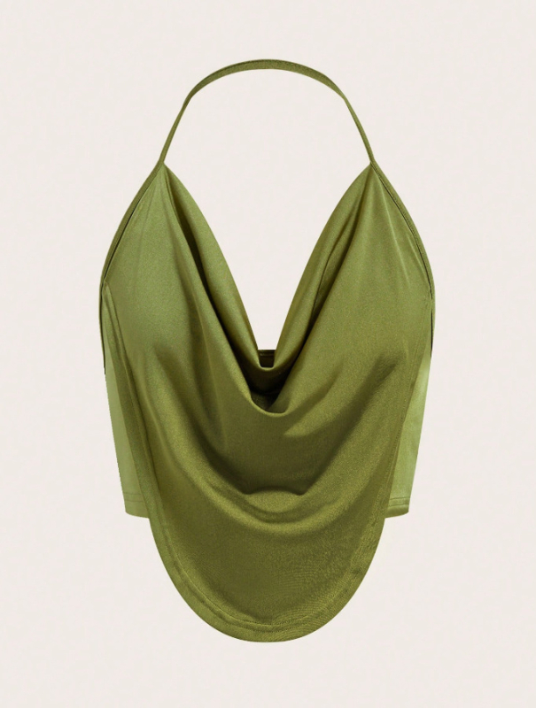 2024 Amazon Európsky a americký nový populárny dámsky jednofarebný trakový skladaný top s odhaleným chrbtom a dlhým rukávom