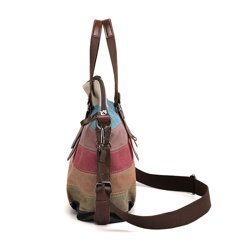 Didmeninė prekyba drobės krepšiu, moteriška pečių rankinė, didelės talpos, paprasta dryžuota rankinė, kontrastingų spalvų, sujungta rankinė, medžiaginis krepšys per petį