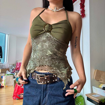 Αμερικανικό στυλ ρετρό φλοράλ ράψιμο με κλωστή στο λαιμό, στενή γραμμή, γυναικείο γιλέκο 2024, καλοκαίρι, καυτό κορίτσι, διασυνοριακό εξωτερικό εμπόριο, νέα μπλούζα