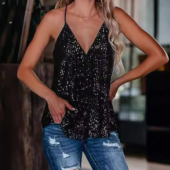 Σέξι γυναικεία ριγέ τιρκουάζ με V λαιμόκοψη και χαλαρές πούλιες σε διασυνοριακή μόδα για την άνοιξη, το καλοκαίρι και το φθινόπωρο του 2024 στην Ευρώπη και την Αμερική