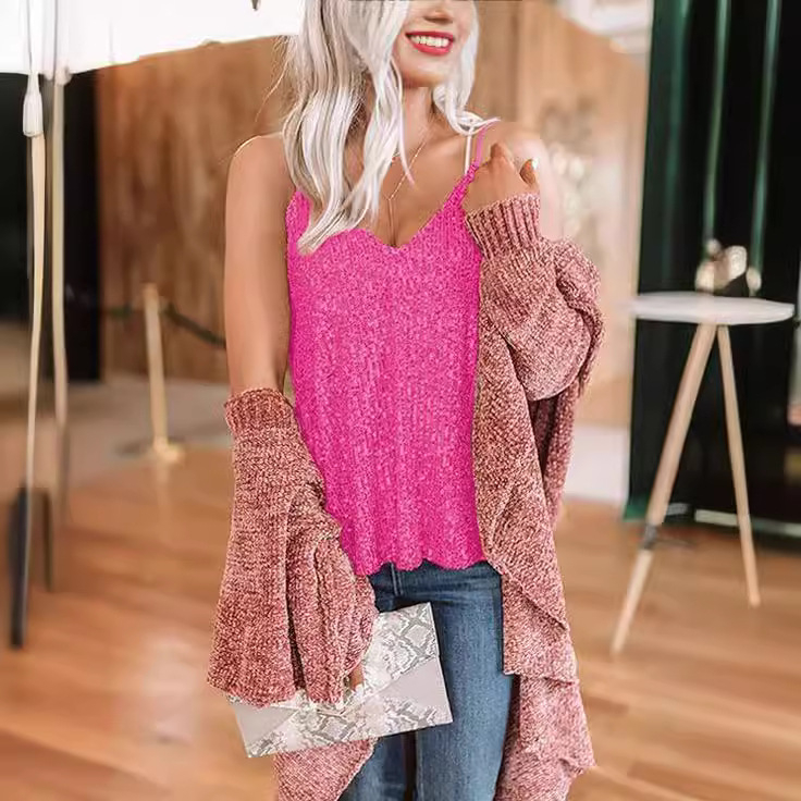 2024 Europska i američka prekogranična proljetna, ljetna i jesenska modna seksi ženska labava šljokica bez rukava s V-izrezom