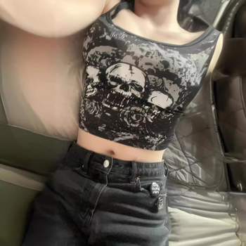 2024 Ευρώπη και Ηνωμένες Πολιτείες διασυνοριακή νέα σκούρα προσωπικότητα εκτύπωσης νεκροκεφαλής βάσης με λεπτή τιράντα στο πάνω μέρος