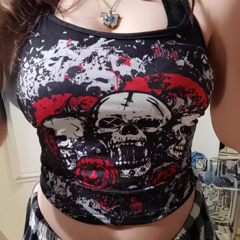 2024 Ευρώπη και Ηνωμένες Πολιτείες διασυνοριακή νέα σκούρα προσωπικότητα εκτύπωσης νεκροκεφαλής βάσης με λεπτή τιράντα στο πάνω μέρος