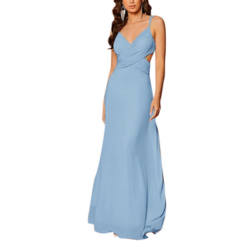 Vanjska trgovina Europa i Amerika duga rukavna večernja haljina visokog smisla za vanjsku trgovinu, banketna haljina bez rukava s remenom