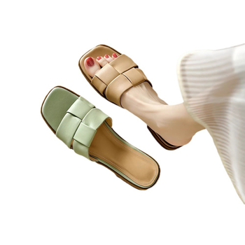 Mekane kožne pletene papuče s četvrtastim vrhom, ženske ljetne nošnje, univerzalne, za nošenje na posao, nove ravne sandale za ljeto 2024.