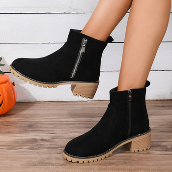 Διασυνοριακό εξωτερικό εμπόριο plus size 2024 φθινόπωρο νέες κοντές μπότες γυναικείες μοντέρνες μπότες martin με χοντρό τακούνι από σουέτ με φερμουάρ στο πλάι