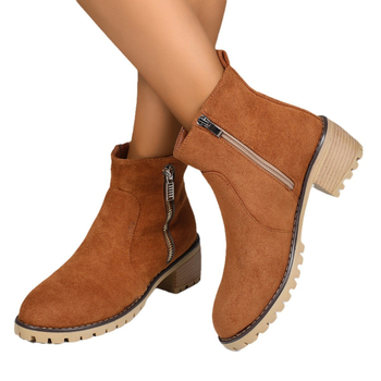Διασυνοριακό εξωτερικό εμπόριο plus size 2024 φθινόπωρο νέες κοντές μπότες γυναικείες μοντέρνες μπότες martin με χοντρό τακούνι από σουέτ με φερμουάρ στο πλάι