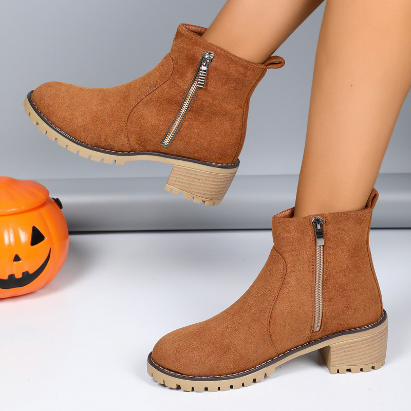 Cezhraničný zahraničný obchod, plus size 2024, nové jesenné krátke čižmy, dámske módne hrubé podpätky, semišové čižmy s bočným zipsom