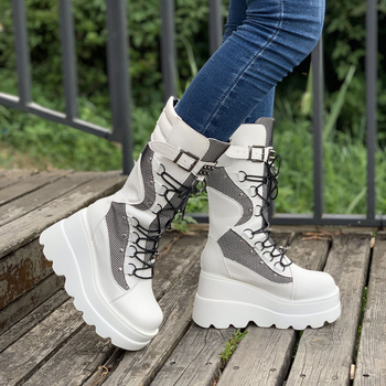 Amazonské cezhraničné klinové rytierske čižmy pre ženy 2022 nové európske a americké čižmy v punkovom štýle s hrubou podrážkou do polovice lýtok, rytierske dámske čižmy