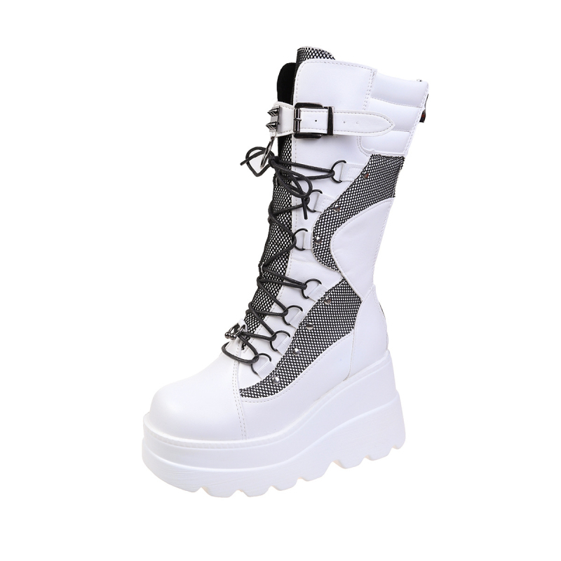 Amazonské cezhraničné klinové rytierske čižmy pre ženy 2022 nové európske a americké čižmy v punkovom štýle s hrubou podrážkou do polovice lýtok, rytierske dámske čižmy