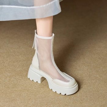Dámske sandále zo sieťoviny, nové letné topánky 2025, hrubý podpätok, vysoký podpätok na platforme, sieťované čižmy, dámske priedušné sieťované martin čižmy
