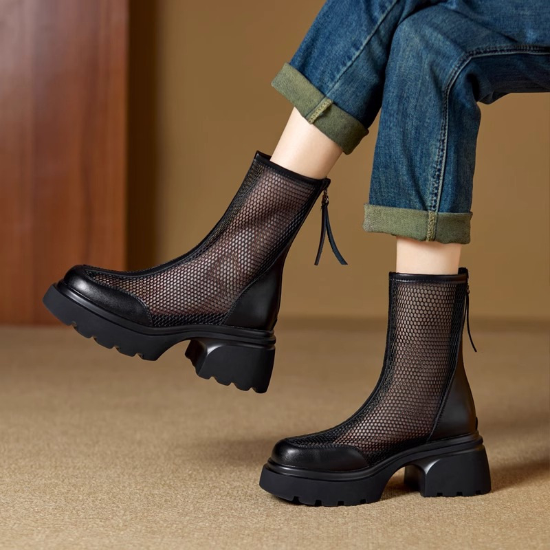 Dámske sandále zo sieťoviny, nové letné topánky 2025, hrubý podpätok, vysoký podpätok na platforme, sieťované čižmy, dámske priedušné sieťované martin čižmy