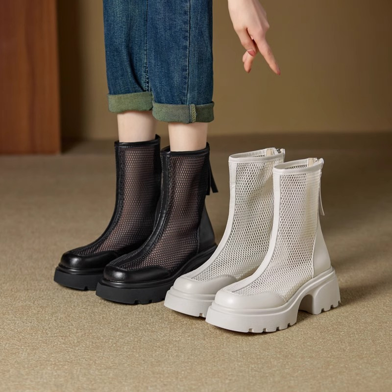 Dámske sandále zo sieťoviny, nové letné topánky 2025, hrubý podpätok, vysoký podpätok na platforme, sieťované čižmy, dámske priedušné sieťované martin čižmy