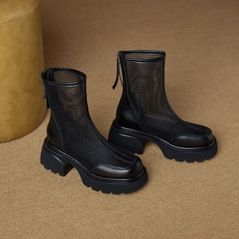 Dámske sandále zo sieťoviny, nové letné topánky 2025, hrubý podpätok, vysoký podpätok na platforme, sieťované čižmy, dámske priedušné sieťované martin čižmy