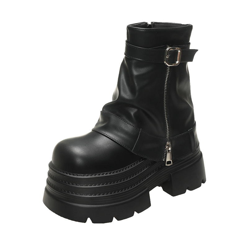 Dámske čižmy s hrubým podpätkom 10 cm, nové, jeseň a zima 2024, nízke, zvýšené, westernové, krátke čižmy so zipsom, martinky