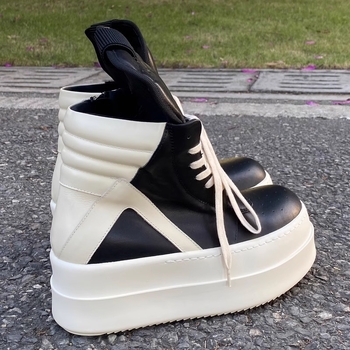 Νέα δερμάτινα ψηλοτάκουνα παπούτσια του 2024 με χοντρή σόλα και ανεστραμμένο τρίγωνο, γυναικεία αθλητικά παπούτσια με στρογγυλή μύτη και κορδόνια.