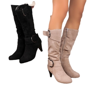 Neovisna stanica Vanjska trgovina plus size 2023 jesen i zima nova tvornička opskrba europskih i američkih visokih peta ravnih kopči za remen Viteške čizme za žene