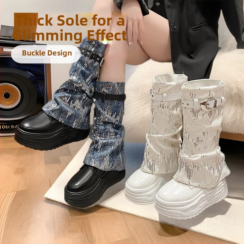 Dámske topánky pre plnšie veľkosti 35-42, odnímateľné nohavice, čižmy, dámske čižmy na platforme s okrúhlou špičkou, pekné rytierske čižmy, móda