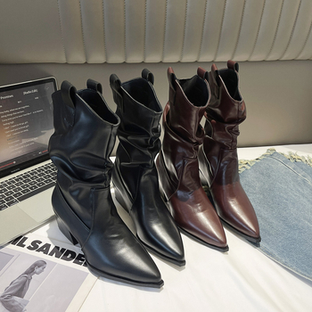 Jesen i zima 2024. Nove zapadnjačke traper čizme s debelom petom u korejskom stilu, niske čizme od brušene kože i Chelsea čizme za žene