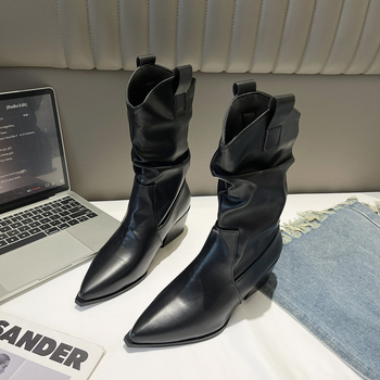 Jesen i zima 2024. Nove zapadnjačke traper čizme s debelom petom u korejskom stilu, niske čizme od brušene kože i Chelsea čizme za žene