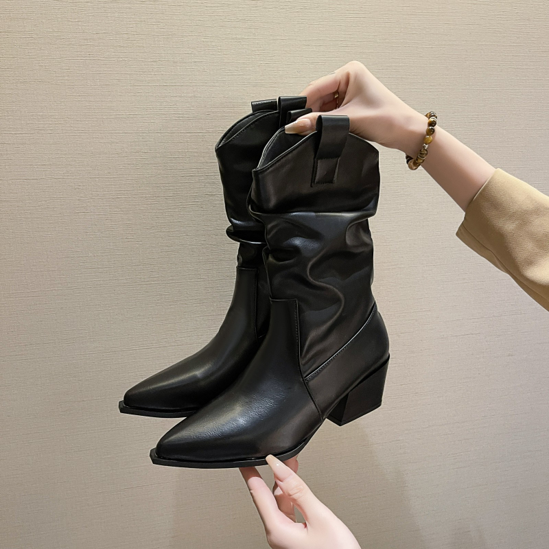 Jesen i zima 2024. Nove zapadnjačke traper čizme s debelom petom u korejskom stilu, niske čizme od brušene kože i Chelsea čizme za žene