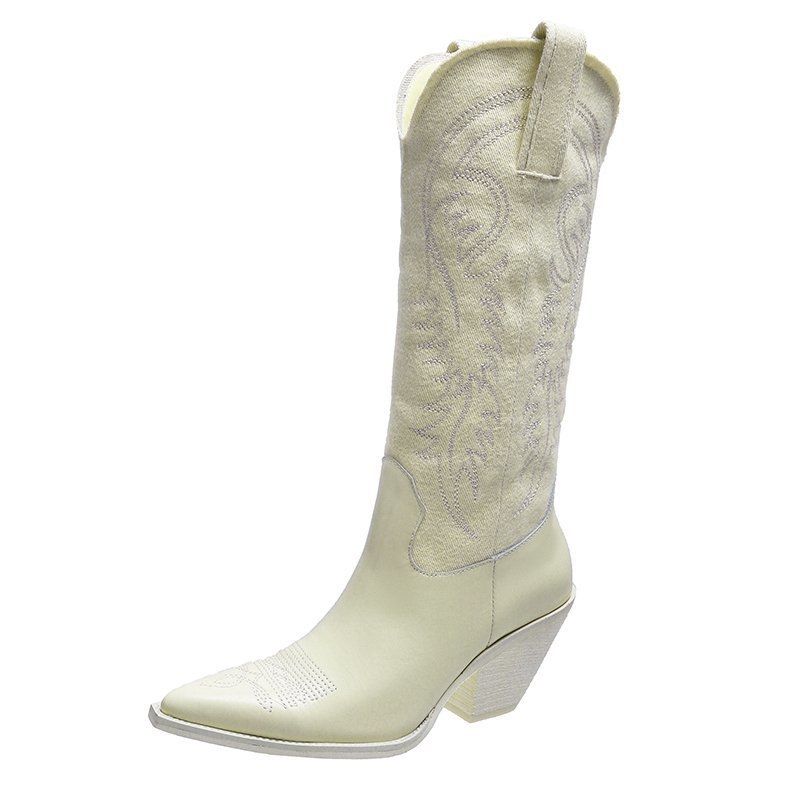 Vanjska trgovina 2020. Velike veličine Jesenske i zimske nove kožne čizme u europskom i američkom stilu, špicaste vezene visoke čizme u obliku pete Chelsea čizme