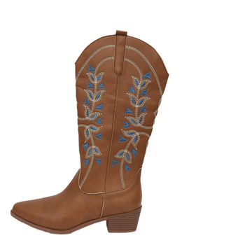 Amazon želja prekogranične vanjske trgovine retro plus size neklizajuće modne čizme 2024 jesenske nove debele pete vezene ženske čizme