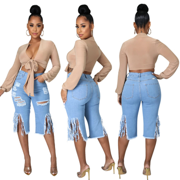 Nové dámske džínsy s nepravidelným strapcovým otvorom, európske a americké, Amazon ebay, rok výroby 2021